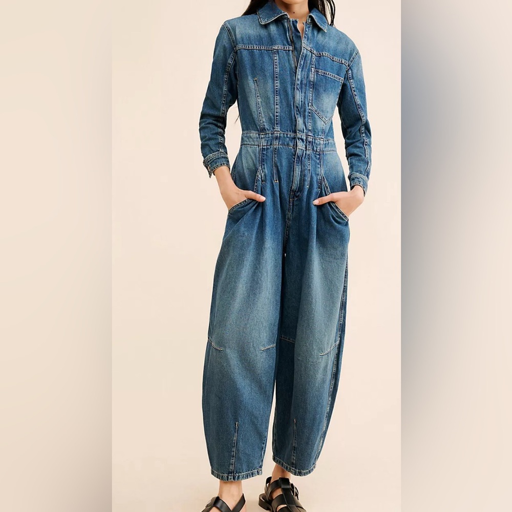 Free People Blue Denim Jumpsuit